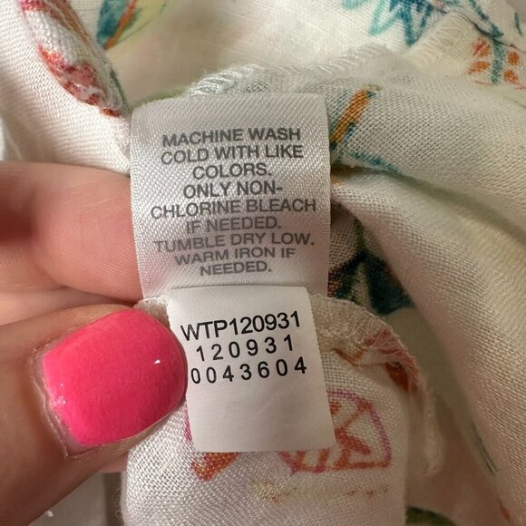 J Jill Love Linen White Floral Button Front Tunic Top Size Medium Sleeveless - Picture 8 of 10